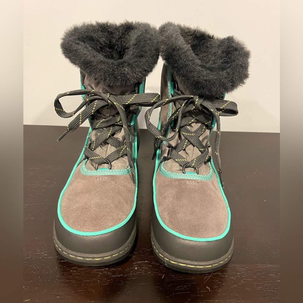 Sorel Youth/Bid Kids Tivoli III Boots Teal/Gray Faux Fur Winter Snow Size 4